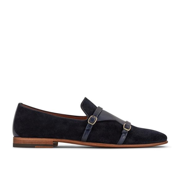 Bashwood Handmade Dark Blue Suede and Plain Leather Loafers main image 3